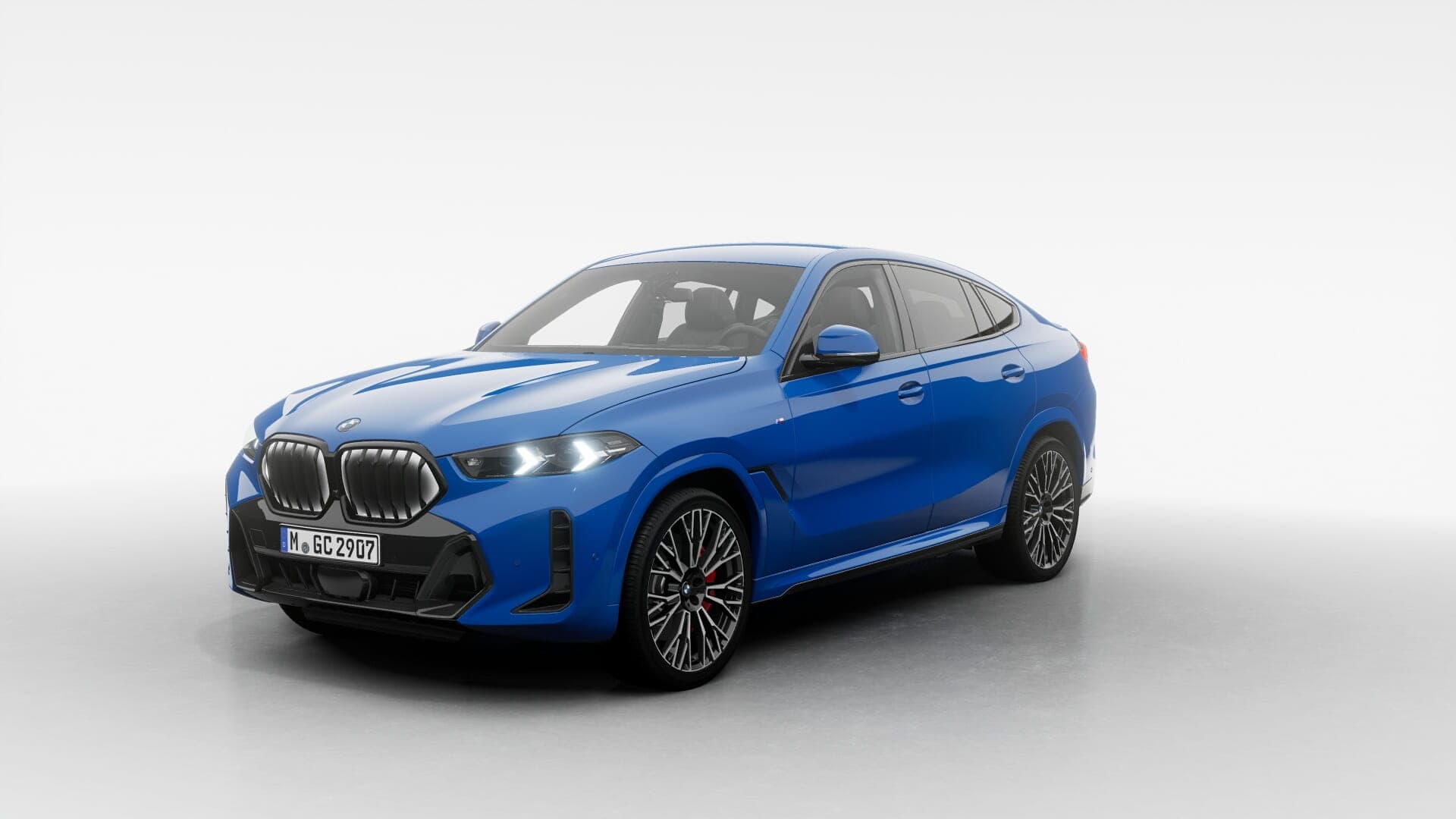 BMW X6 bleu vu de face en studio