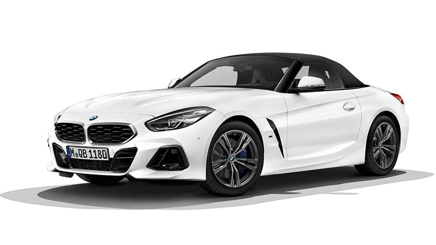 BMW Z4 roadster blanc, capote fermée